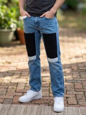 Calvin Klein Jeans Light Blue Bootcut Jeans with Black Patch Panels